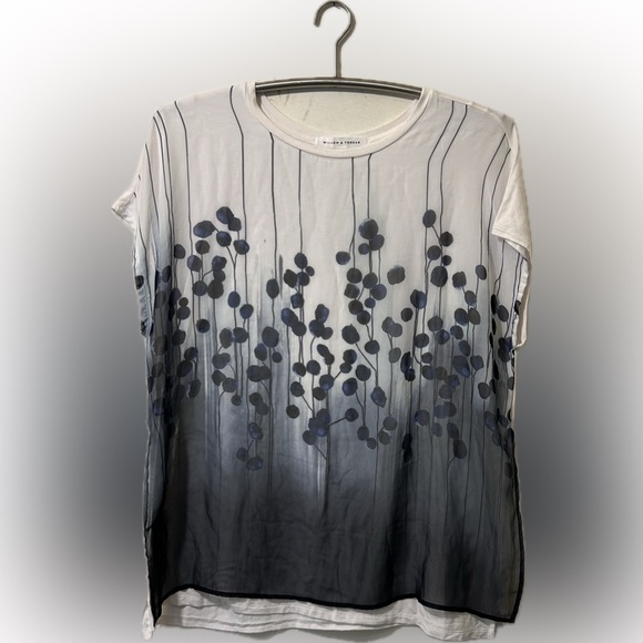 Willow & Thread Women’s white t-shirt tee, grey-blue sheer overlay. Size XXL - Picture 2 of 6